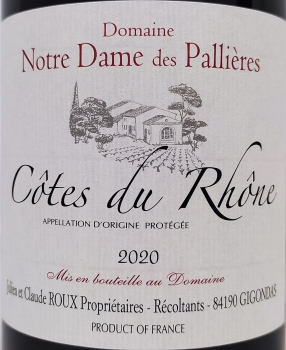 Notre Dame des Pallieres 2020, AOP Cotes du Rhone, Rotwein, trocken, 0,75l